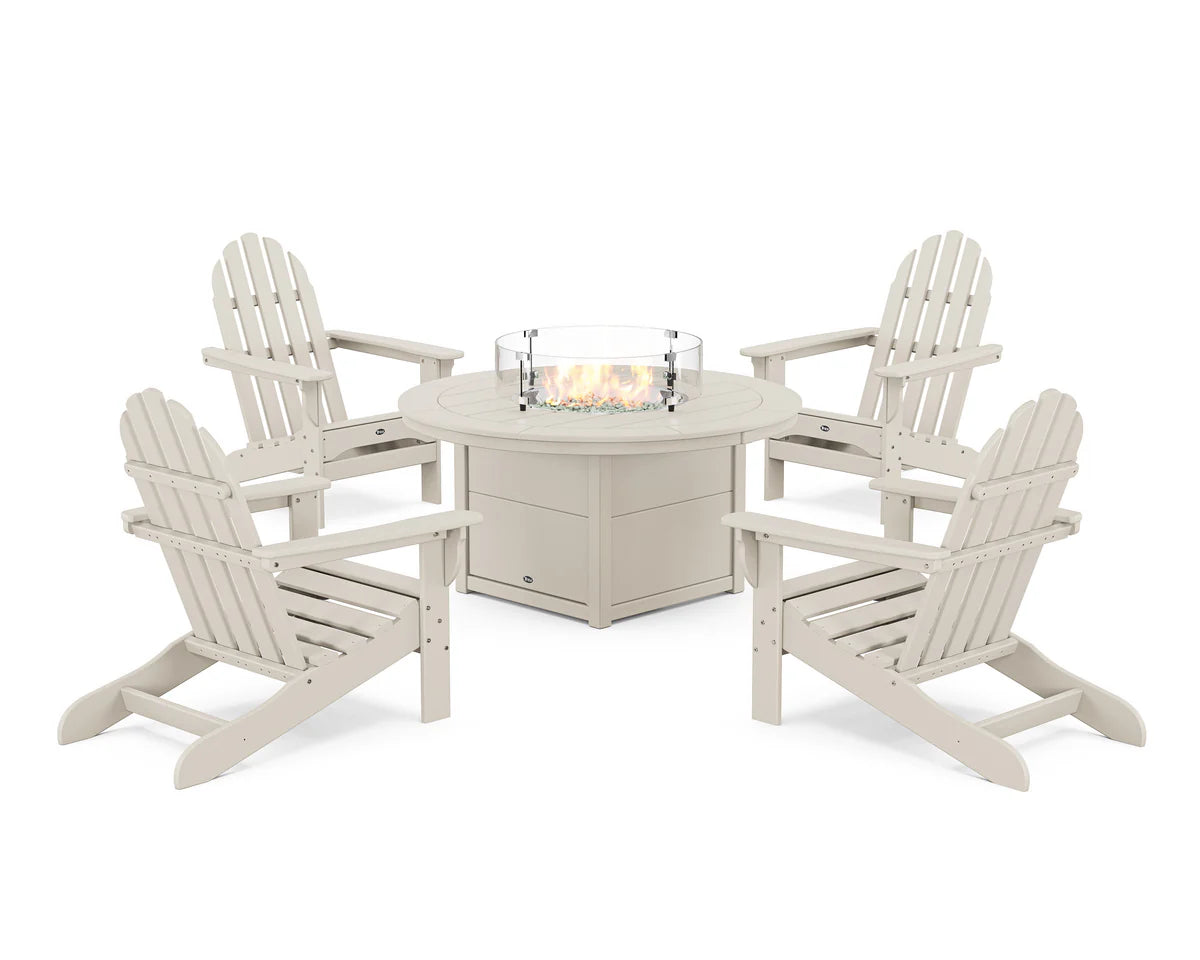 Cape Cod Adirondack 5-Piece Set with Round Fire Pit Table