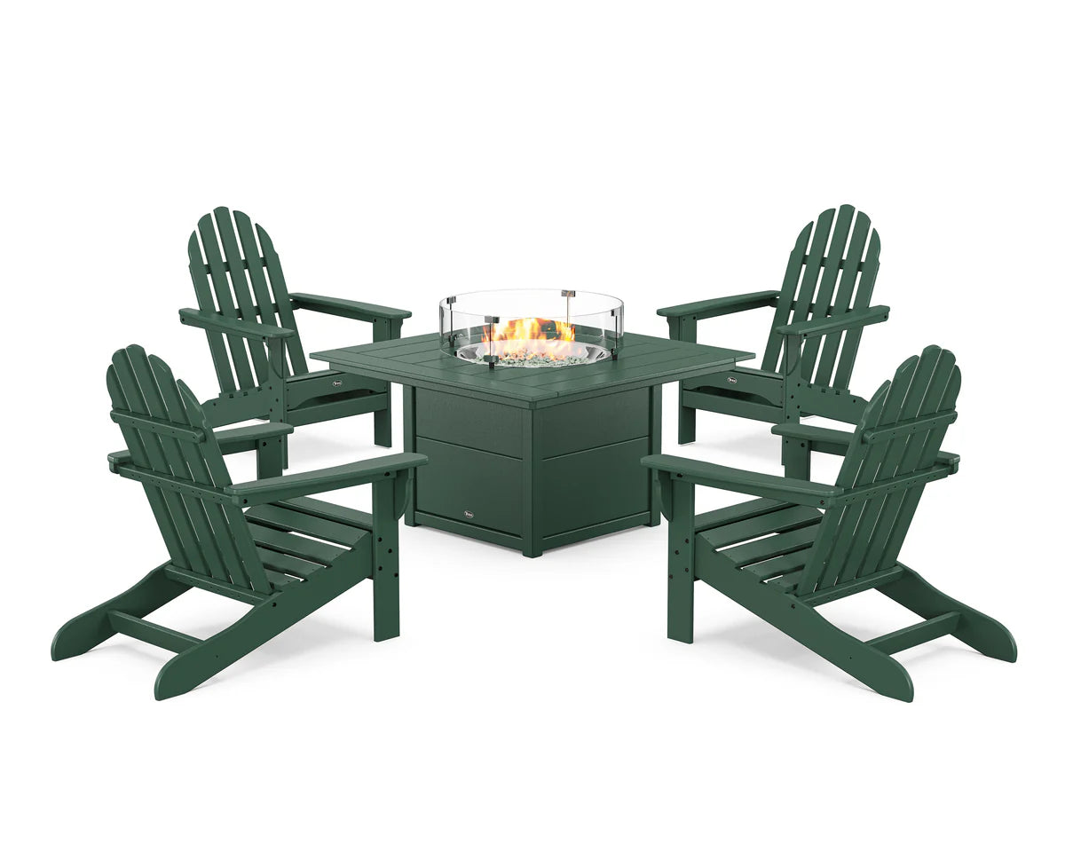 Cape Cod Adirondack 5-Piece Set with Square Fire Pit Table