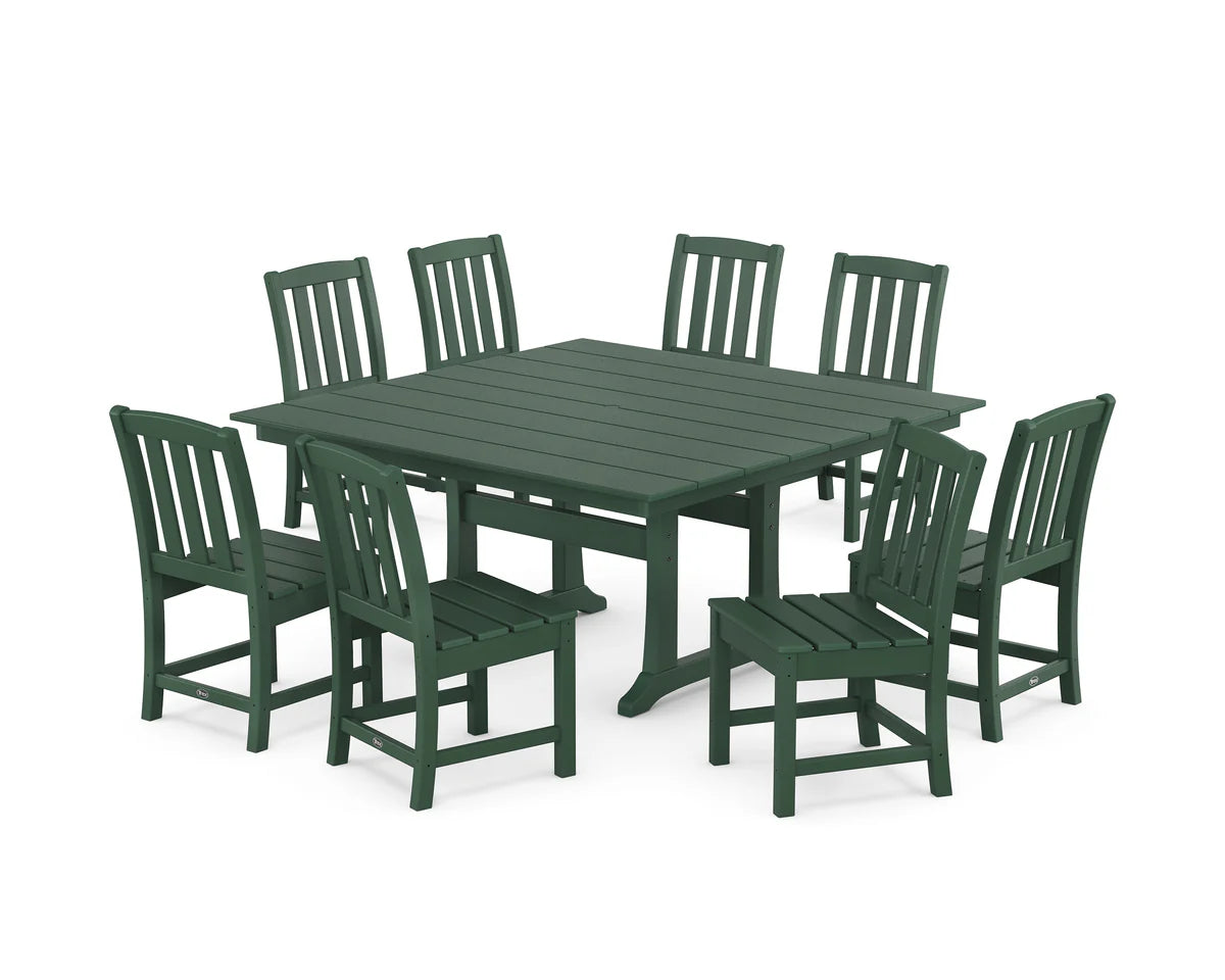 Cape Cod Side Chair 9-Piece Square Farmhouse Dining Set with Trestle Legs