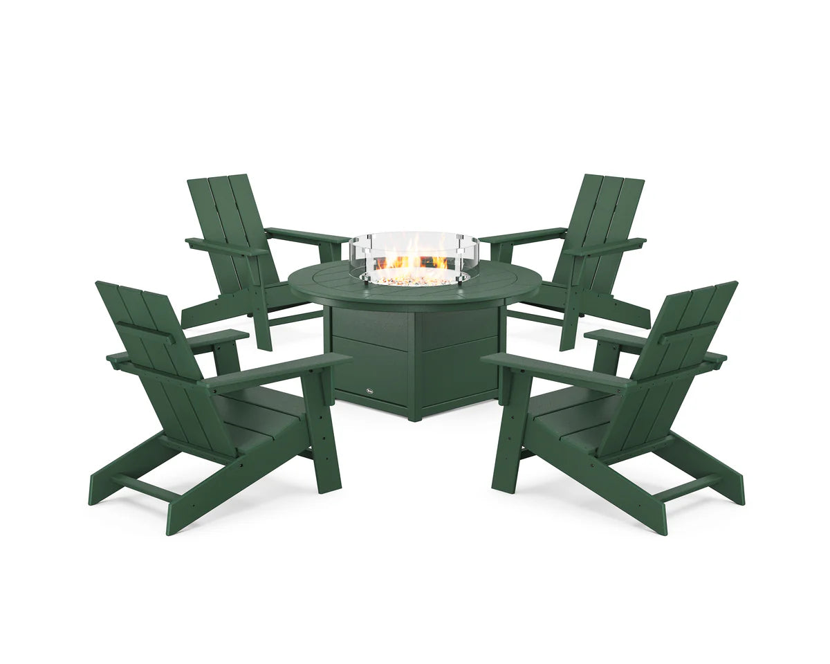 Eastport Modern Adirondack 5-Piece Set with Round Fire Pit Table