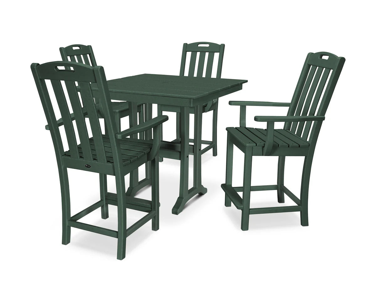 Yacht Club 5-Piece Farmhouse Trestle Arm Chair Counter Set