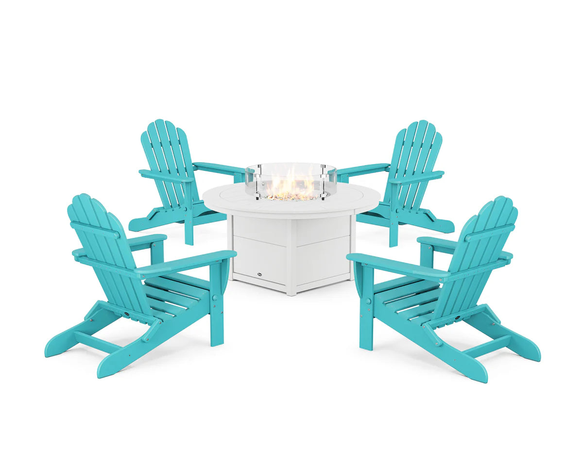 5-Piece Monterey Bay Folding Adirondack Conversation Set with Fire Pit Table