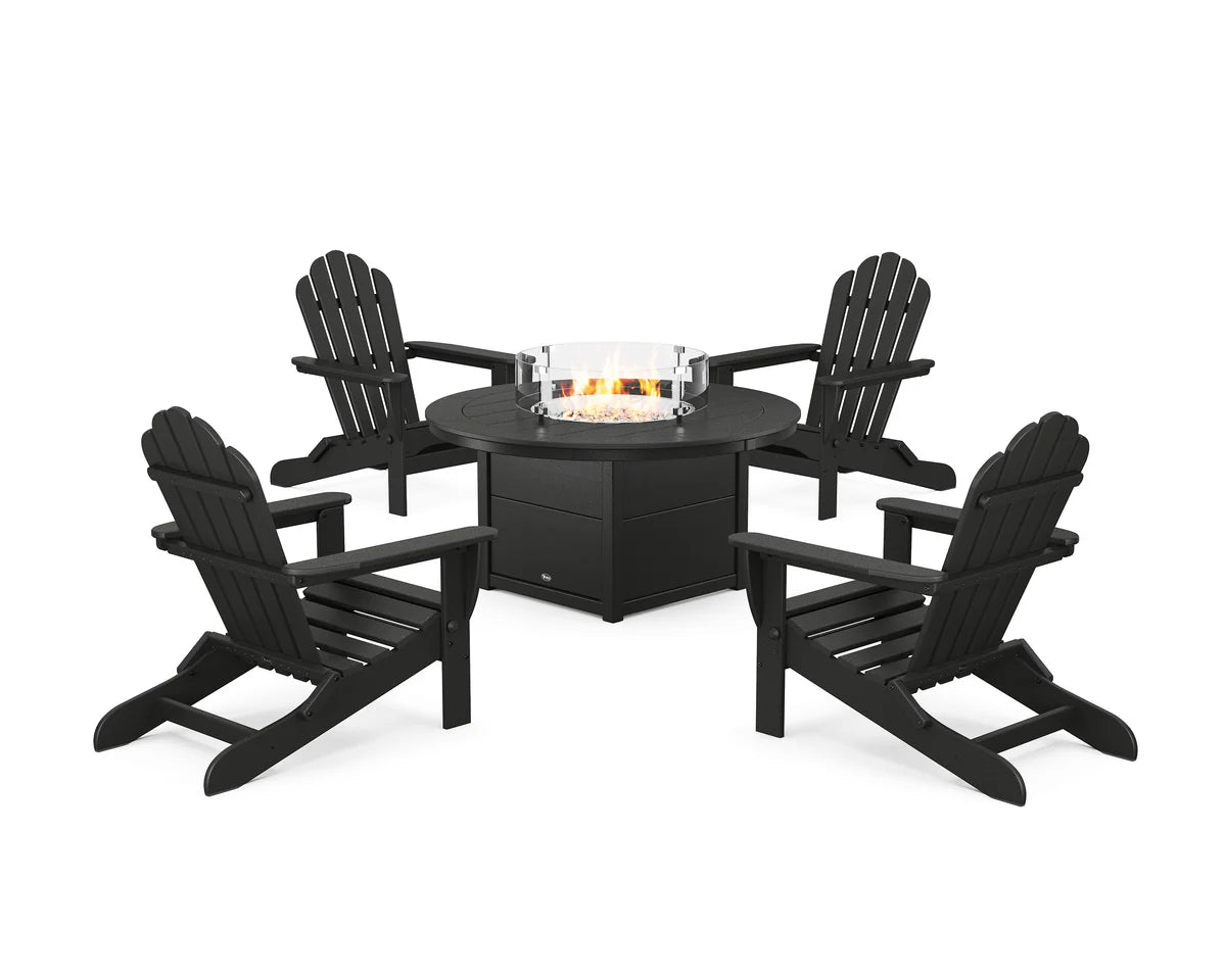 5-Piece Monterey Bay Folding Adirondack Conversation Set with Fire Pit Table