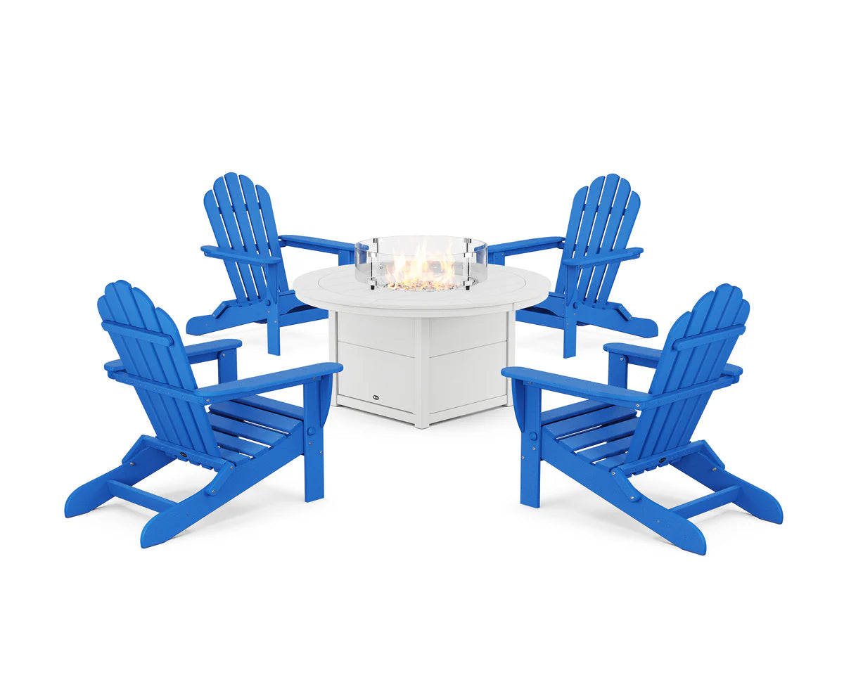 5-Piece Monterey Bay Folding Adirondack Conversation Set with Fire Pit Table