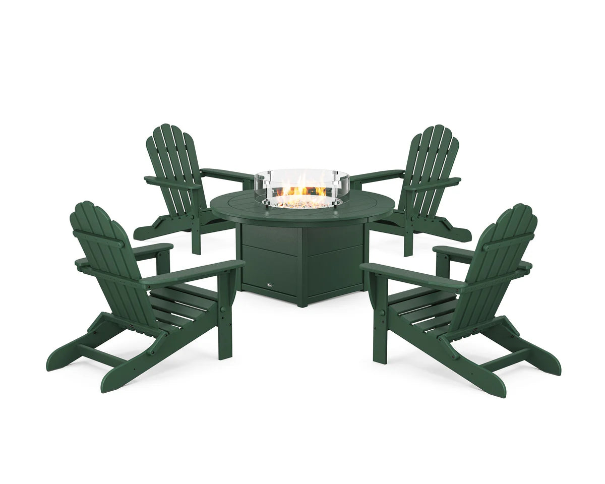 5-Piece Monterey Bay Folding Adirondack Conversation Set with Fire Pit Table