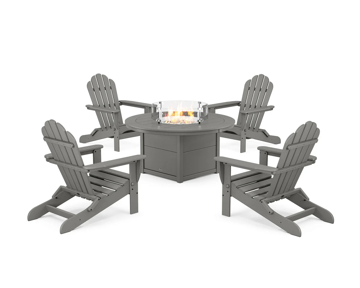 5-Piece Monterey Bay Folding Adirondack Conversation Set with Fire Pit Table