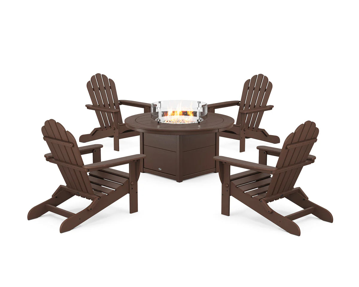 5-Piece Monterey Bay Folding Adirondack Conversation Set with Fire Pit Table