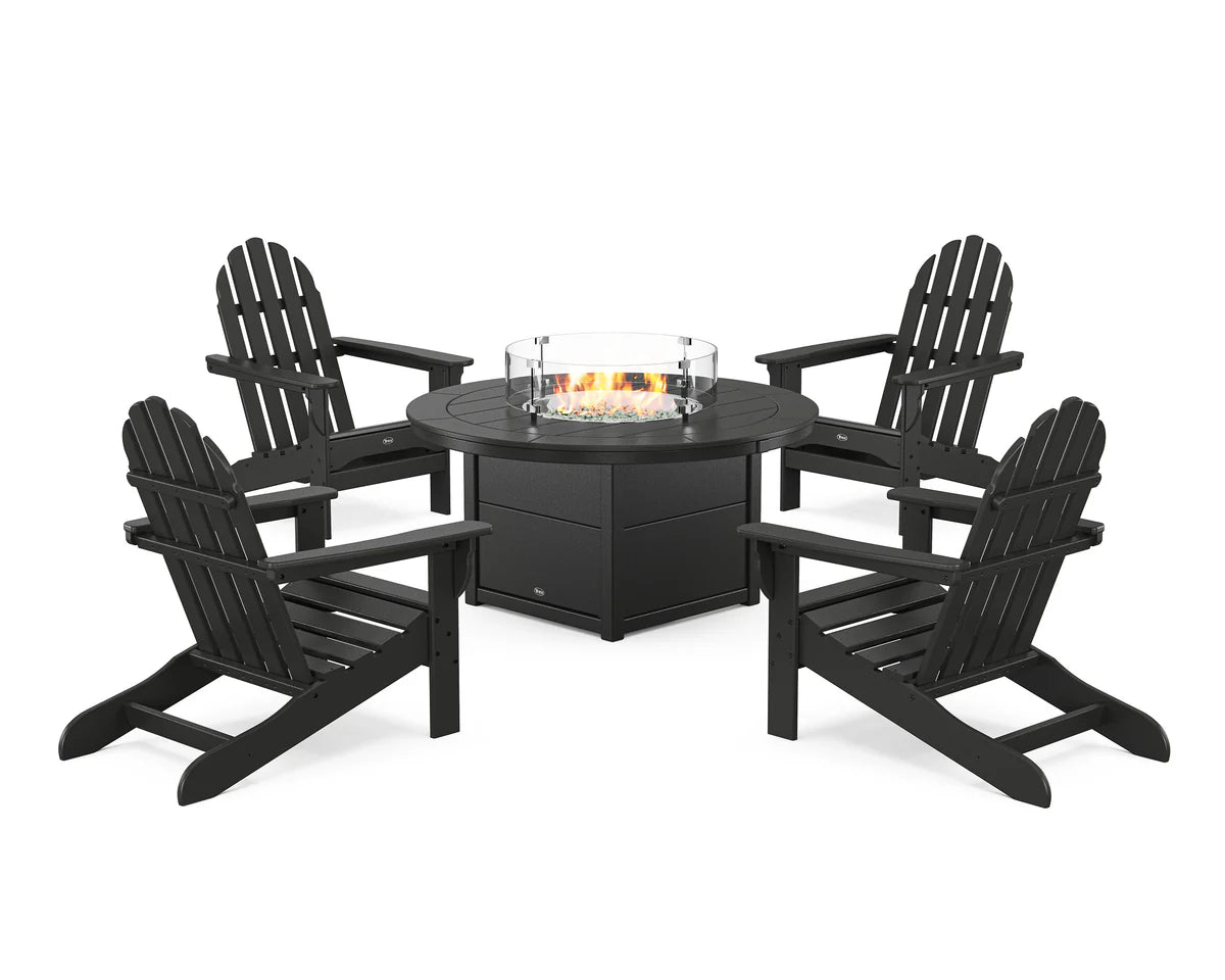 Cape Cod Adirondack 5-Piece Set with Round Fire Pit Table