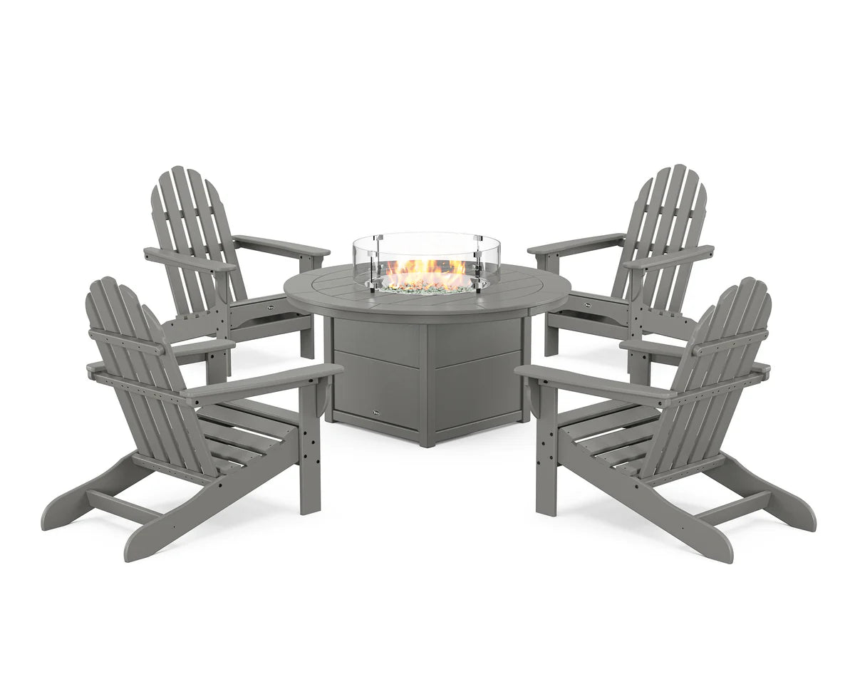 Cape Cod Adirondack 5-Piece Set with Round Fire Pit Table