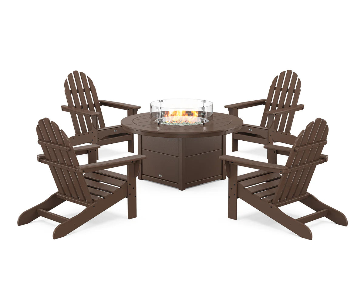 Cape Cod Adirondack 5-Piece Set with Round Fire Pit Table