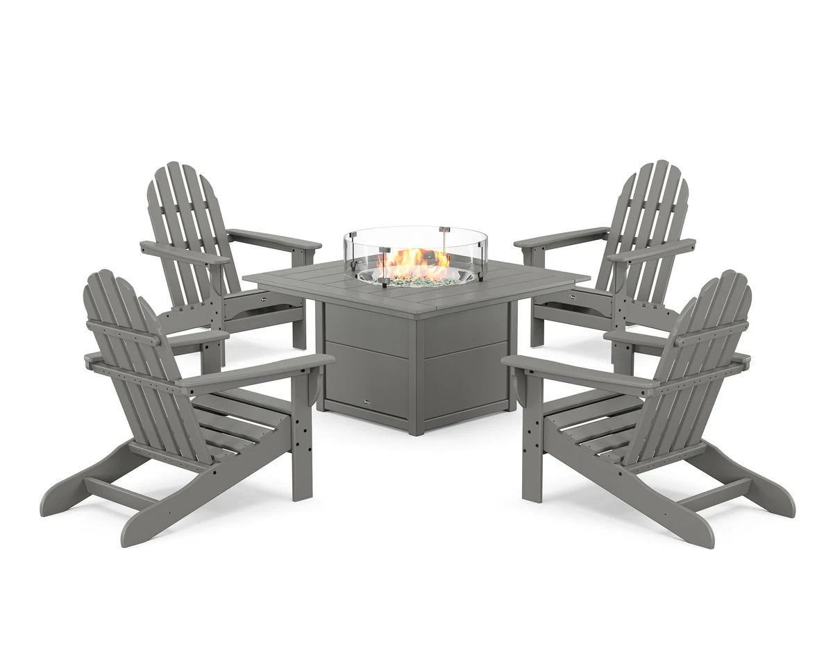 Cape Cod Adirondack 5-Piece Set with Square Fire Pit Table