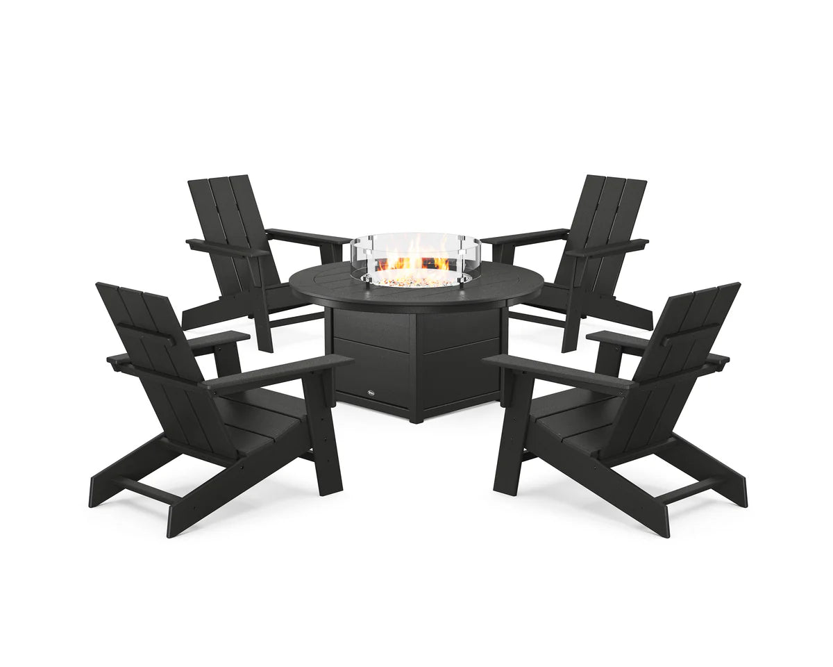 Eastport Modern Adirondack 5-Piece Set with Round Fire Pit Table