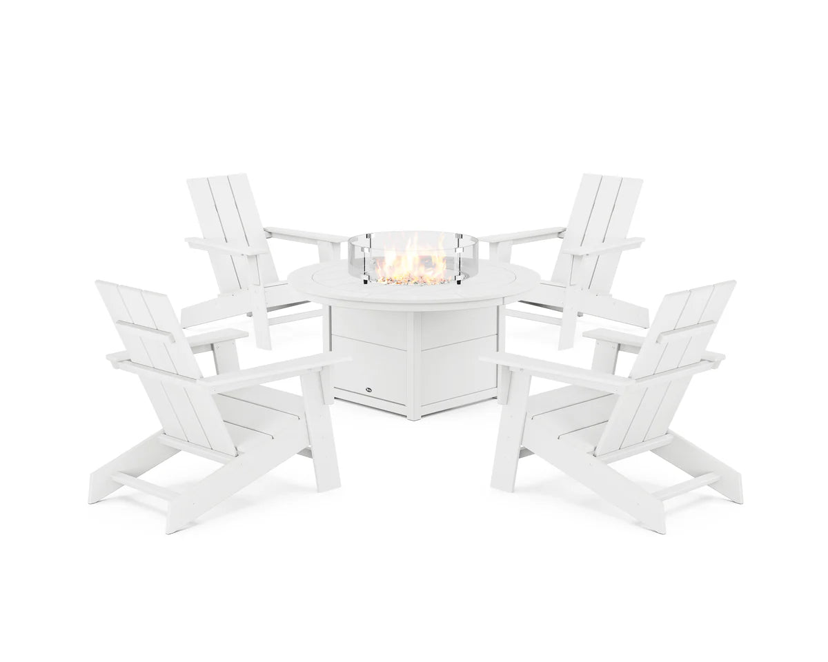 Eastport Modern Adirondack 5-Piece Set with Round Fire Pit Table