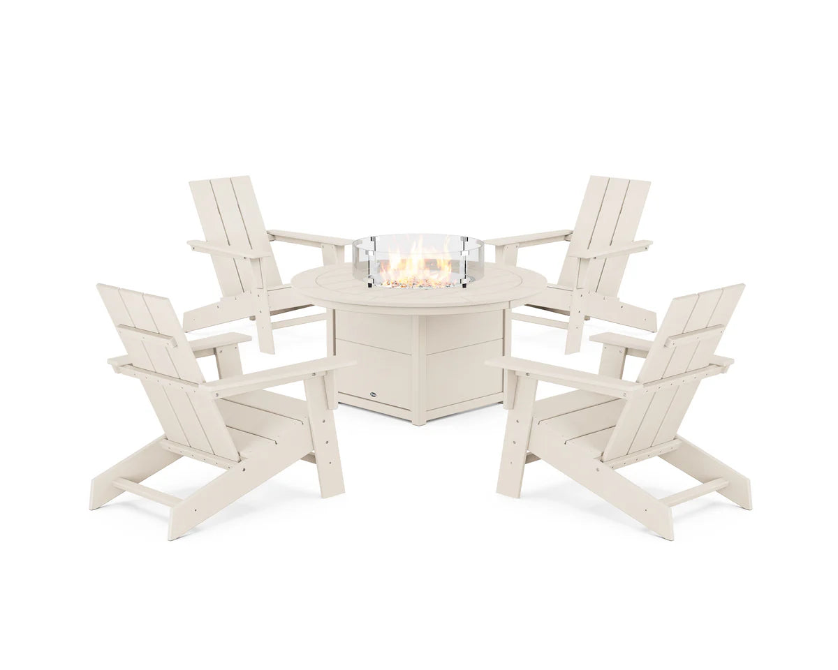 Eastport Modern Adirondack 5-Piece Set with Round Fire Pit Table