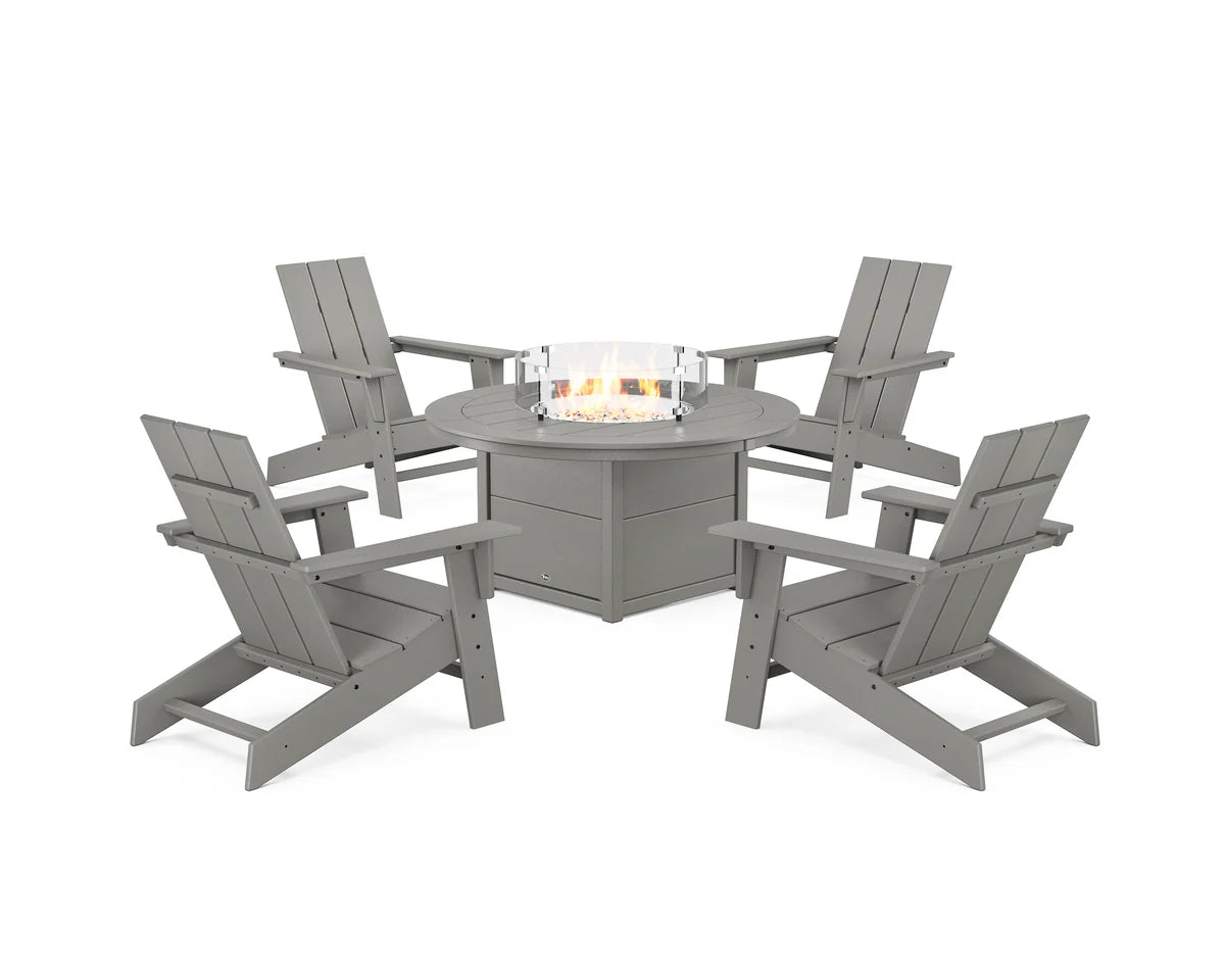 Eastport Modern Adirondack 5-Piece Set with Round Fire Pit Table