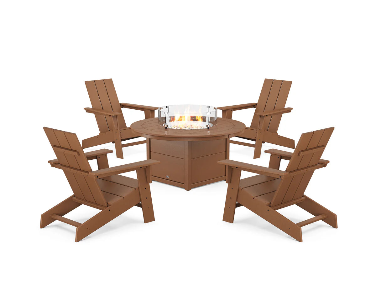 Eastport Modern Adirondack 5-Piece Set with Round Fire Pit Table