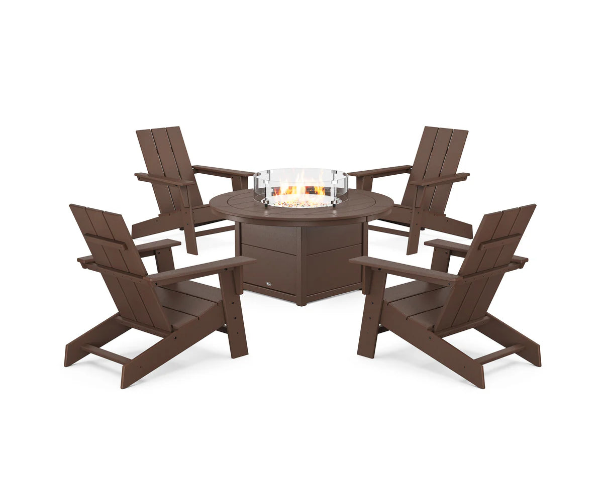 Eastport Modern Adirondack 5-Piece Set with Round Fire Pit Table