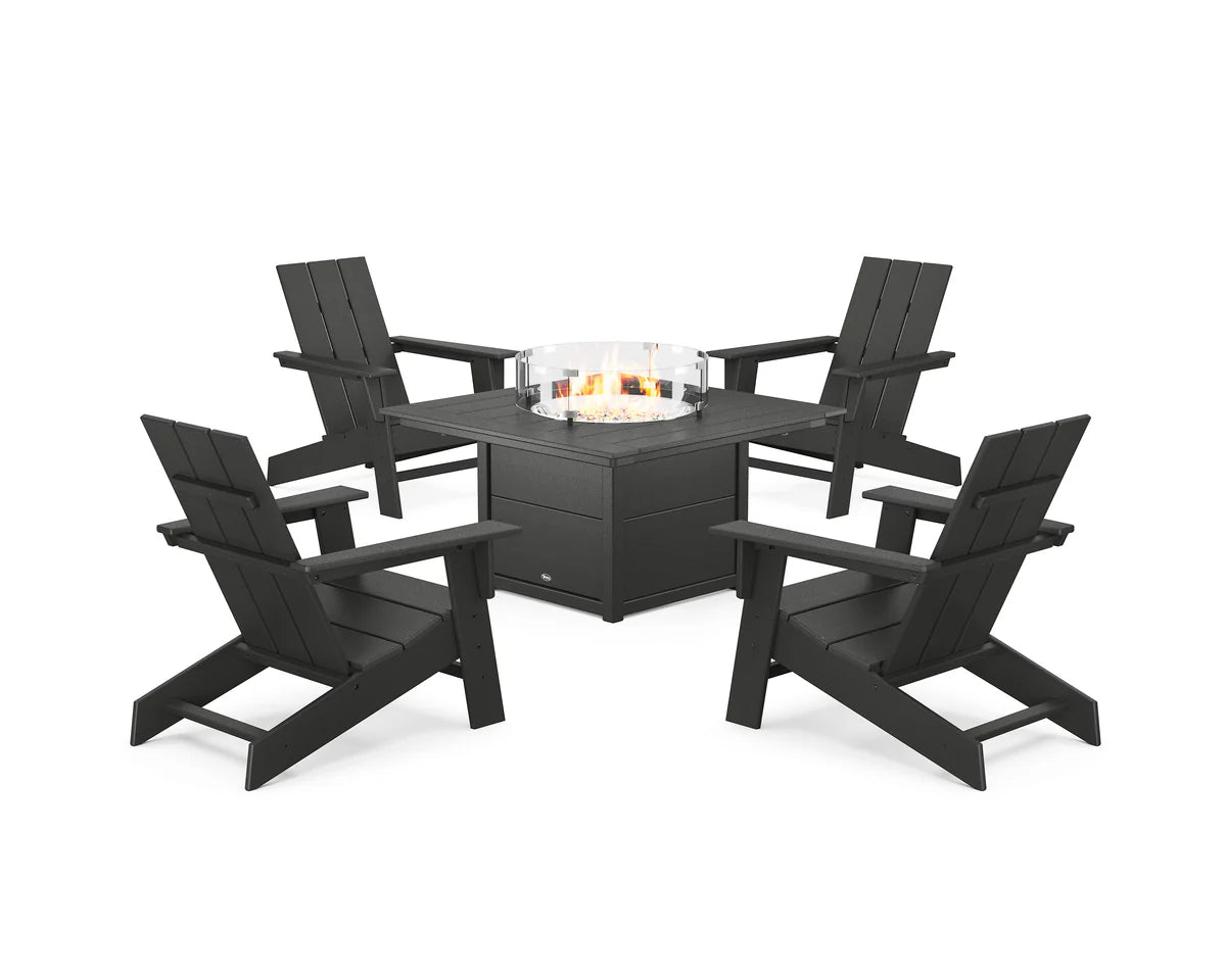 Eastport Modern Adirondack 5-Piece Set with Square Fire Pit Table