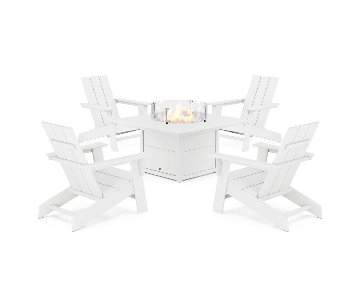 Eastport Modern Adirondack 5-Piece Set with Square Fire Pit Table