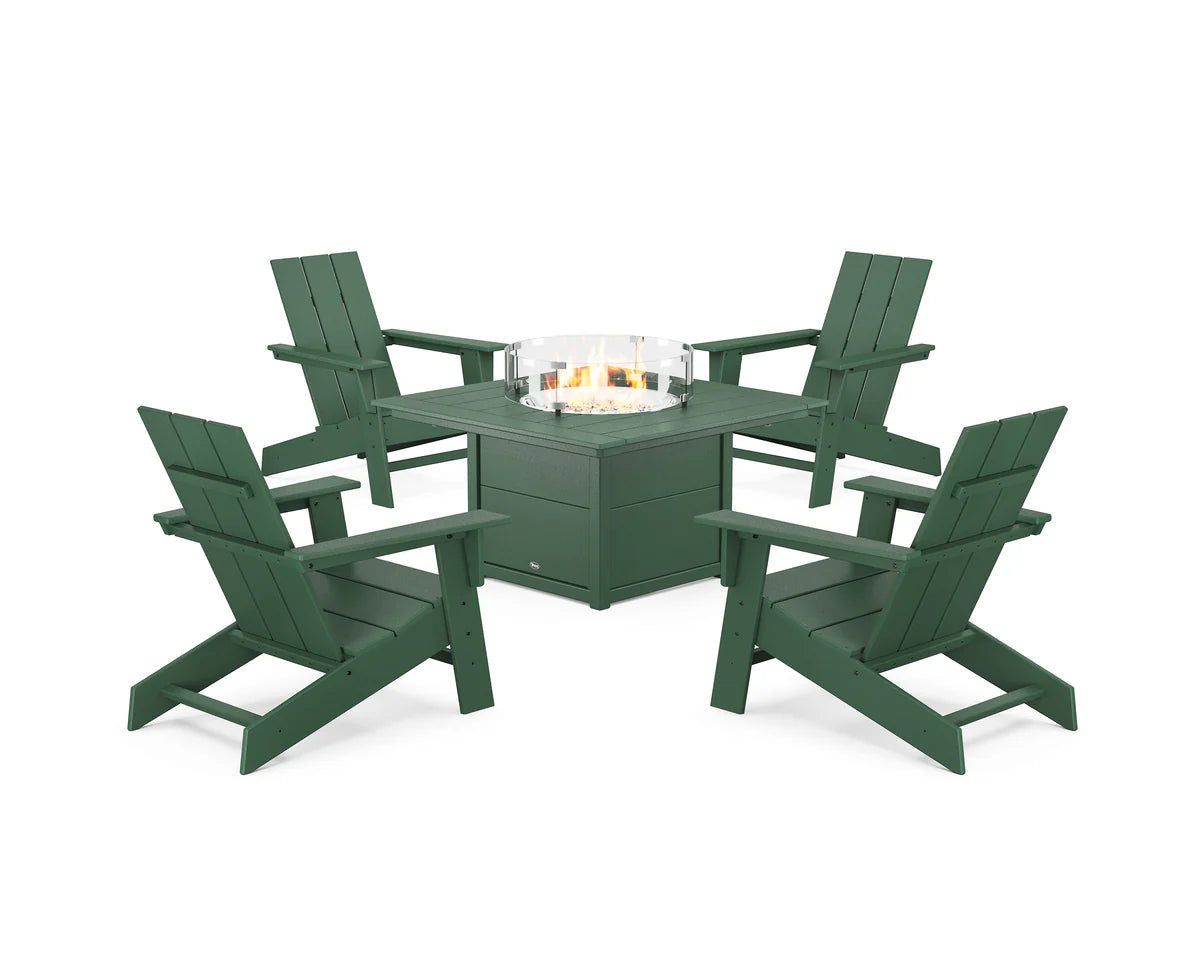 Eastport Modern Adirondack 5-Piece Set with Square Fire Pit Table
