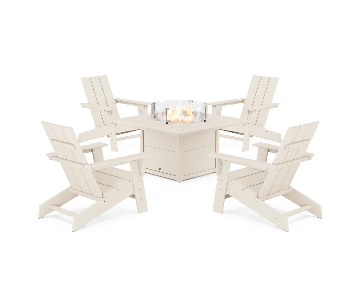 Eastport Modern Adirondack 5-Piece Set with Square Fire Pit Table