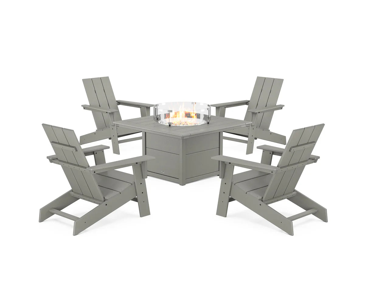 Eastport Modern Adirondack 5-Piece Set with Square Fire Pit Table