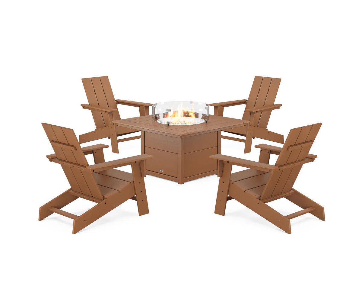 Eastport Modern Adirondack 5-Piece Set with Square Fire Pit Table