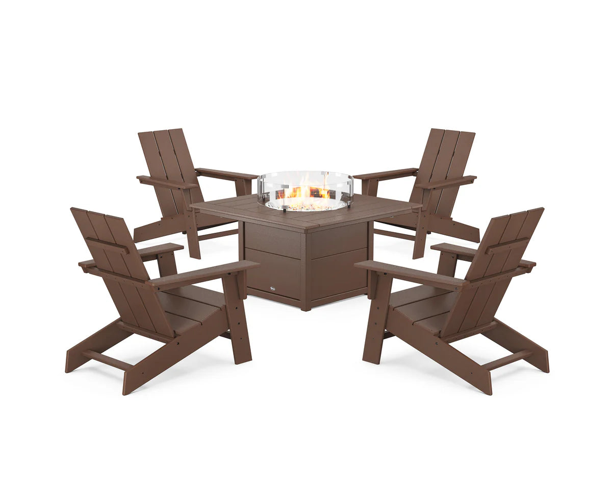 Eastport Modern Adirondack 5-Piece Set with Square Fire Pit Table