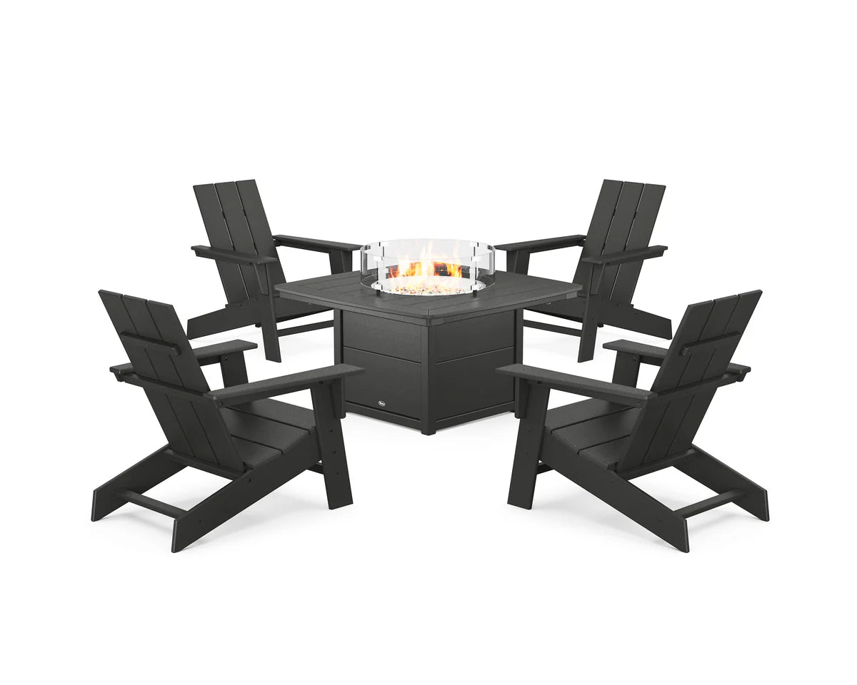 Eastport Modern Adirondack 5-Piece Set with Yacht Club Fire Pit Table
