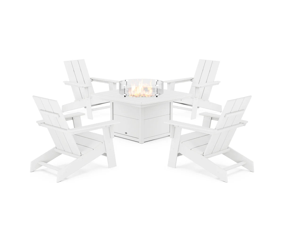 Eastport Modern Adirondack 5-Piece Set with Yacht Club Fire Pit Table