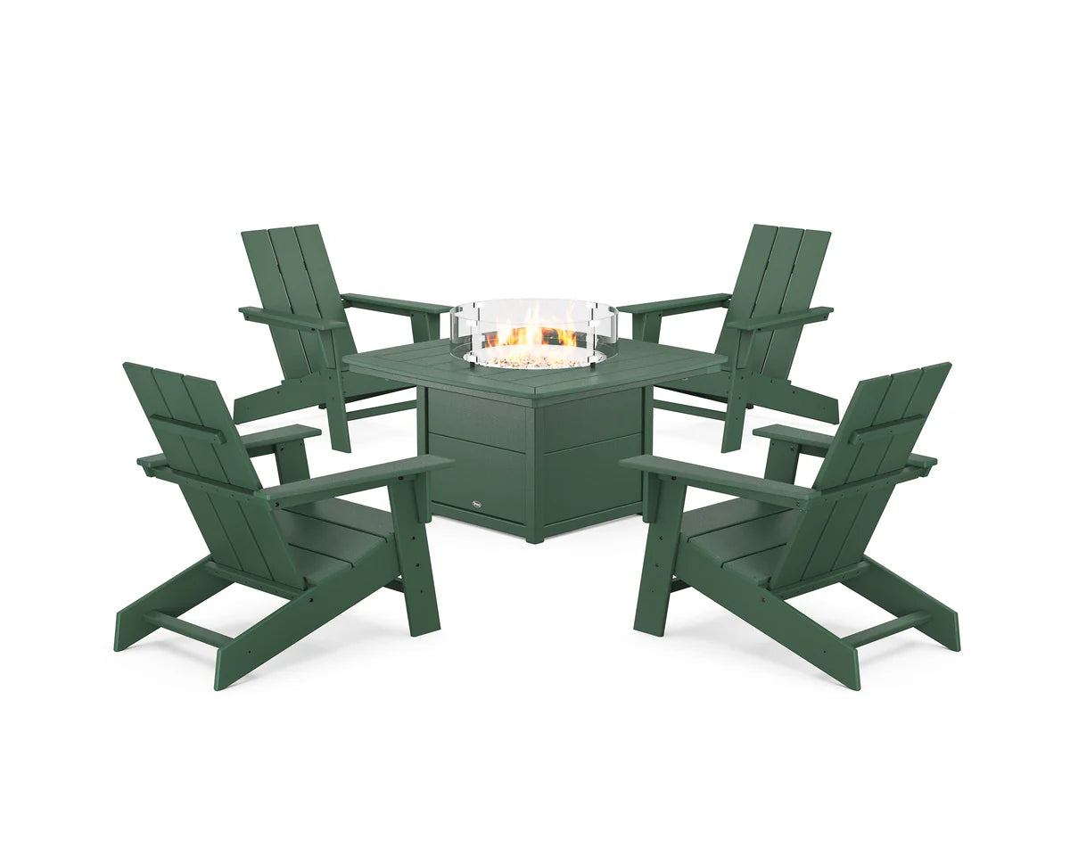 Eastport Modern Adirondack 5-Piece Set with Yacht Club Fire Pit Table