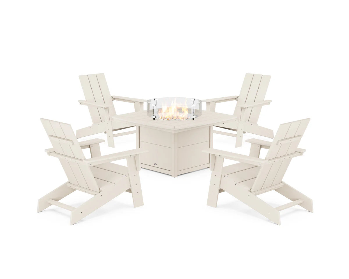 Eastport Modern Adirondack 5-Piece Set with Yacht Club Fire Pit Table