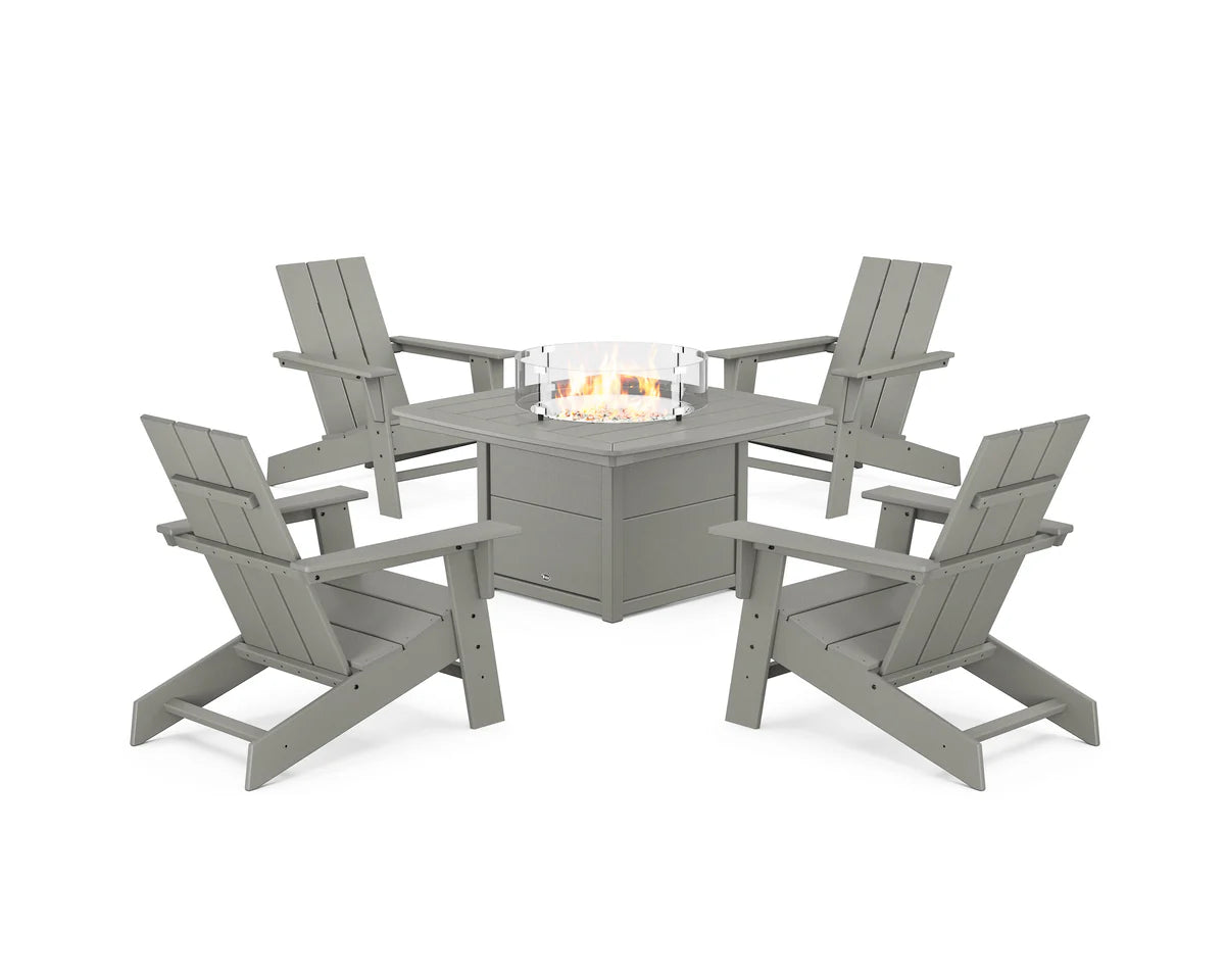 Eastport Modern Adirondack 5-Piece Set with Yacht Club Fire Pit Table
