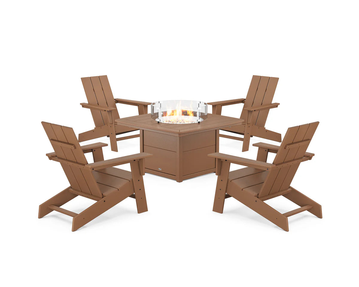 Eastport Modern Adirondack 5-Piece Set with Yacht Club Fire Pit Table