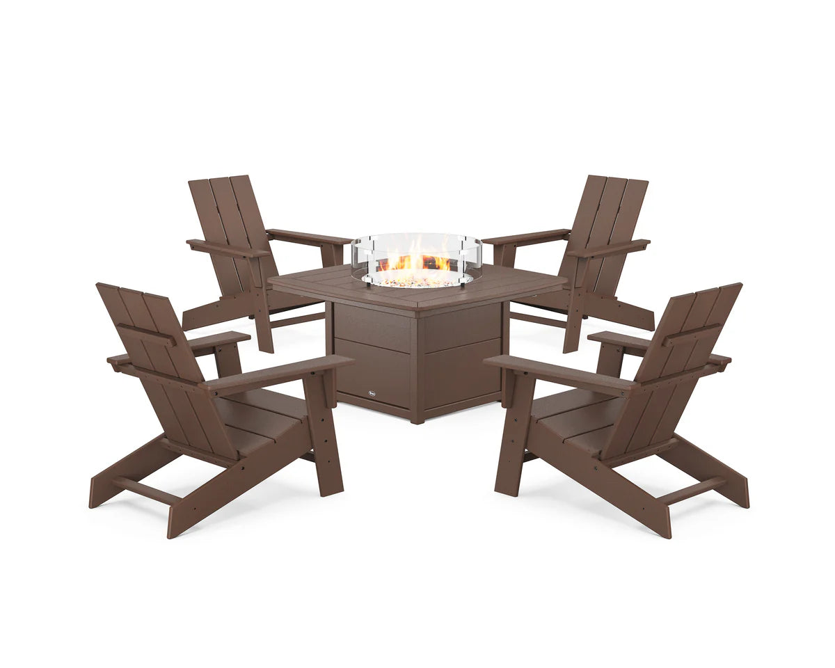 Eastport Modern Adirondack 5-Piece Set with Yacht Club Fire Pit Table