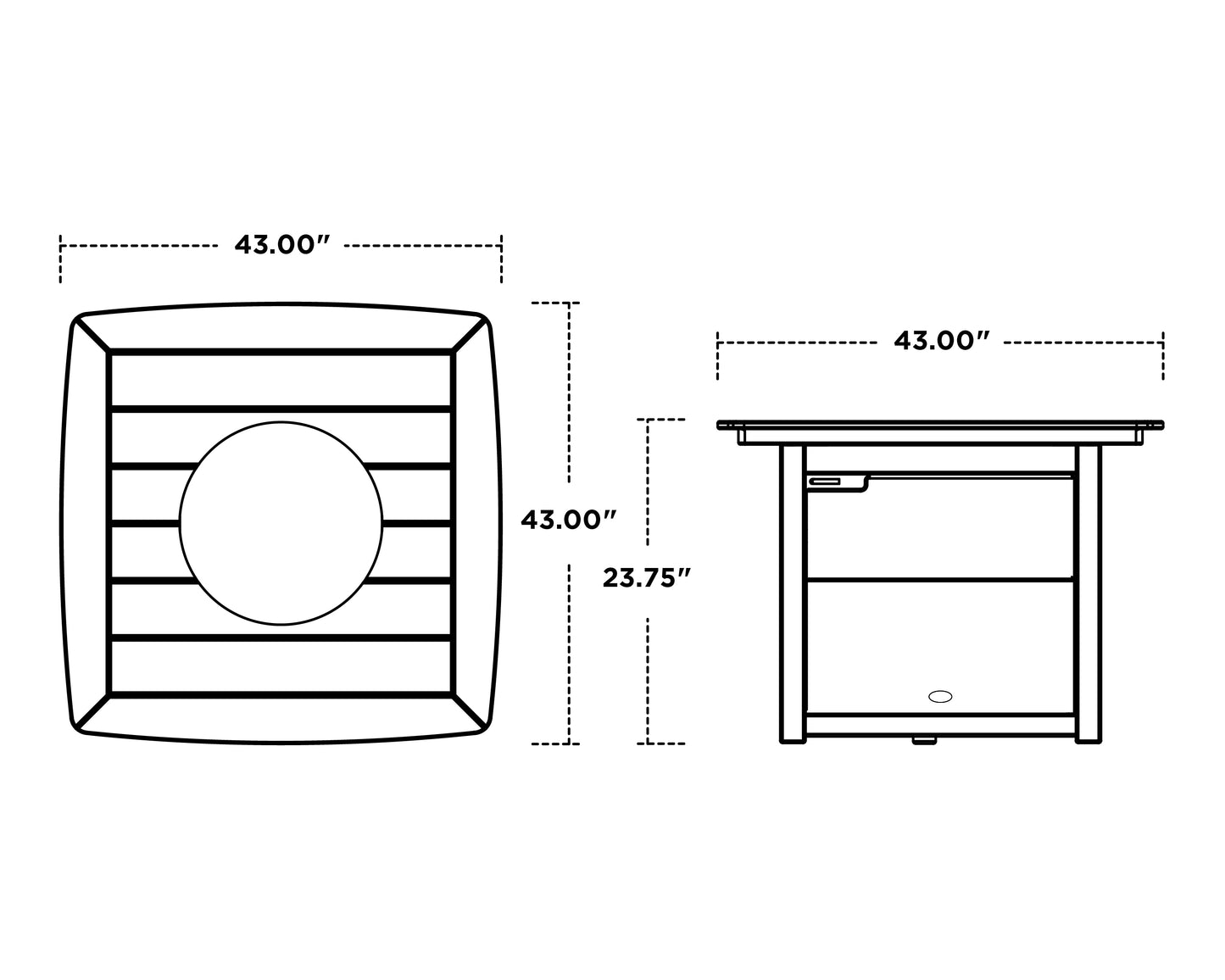 Yacht Club 42" Rounded Corner Fire Pit Table