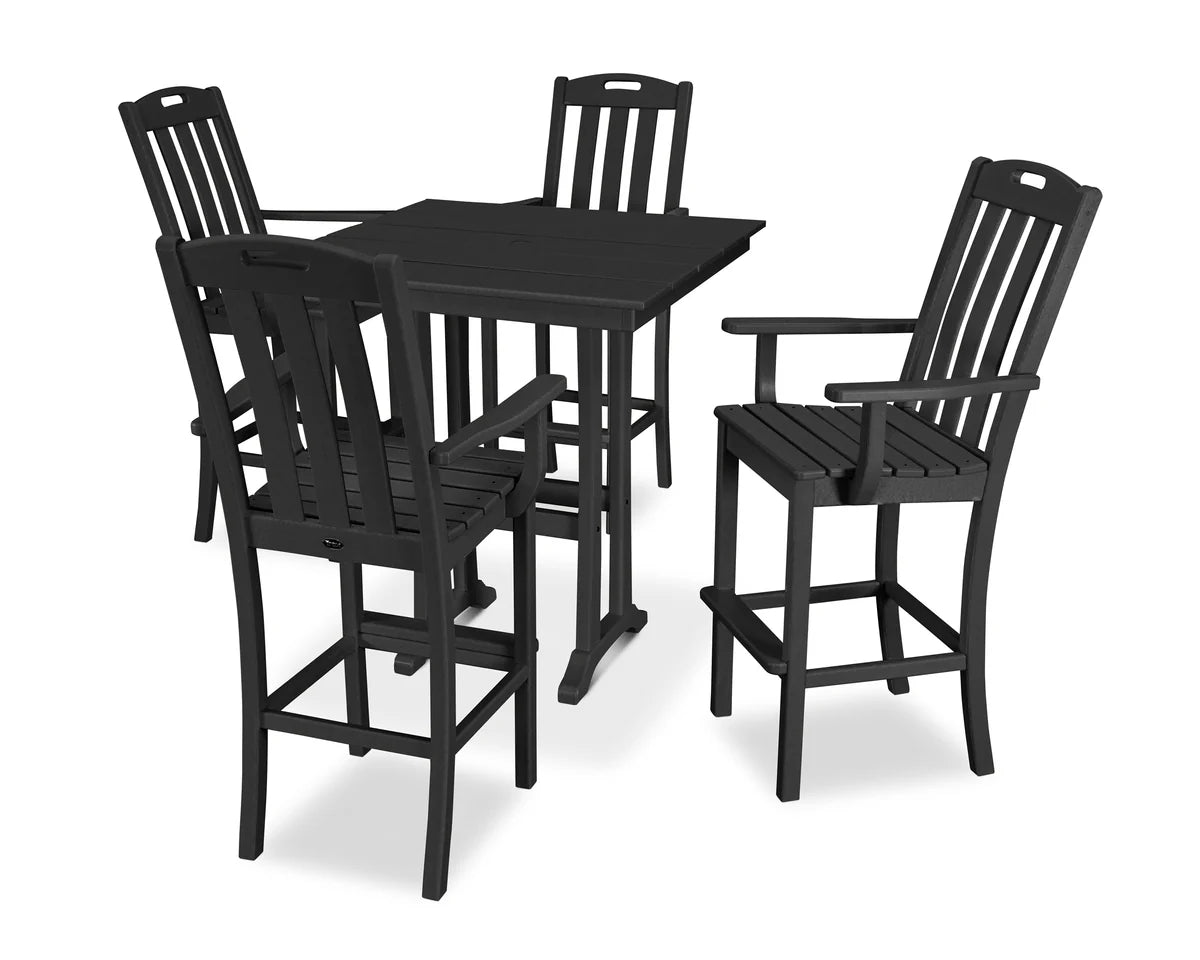 Yacht Club 5-Piece Farmhouse Trestle Arm Chair Bar Set