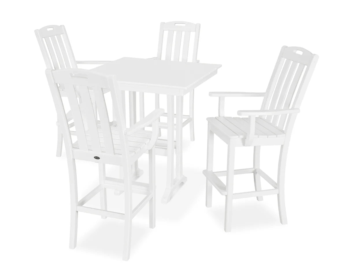 Yacht Club 5-Piece Farmhouse Trestle Arm Chair Bar Set