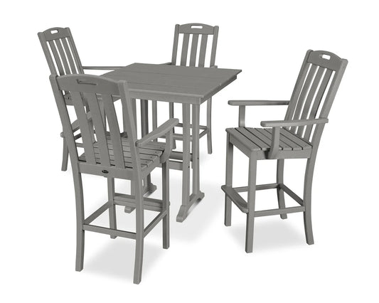 Yacht Club 5-Piece Farmhouse Trestle Arm Chair Bar Set