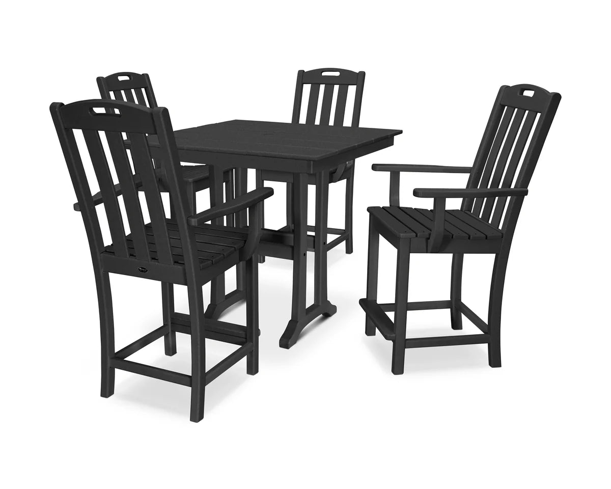Yacht Club 5-Piece Farmhouse Trestle Arm Chair Counter Set
