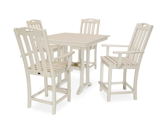 Yacht Club 5-Piece Farmhouse Trestle Arm Chair Counter Set