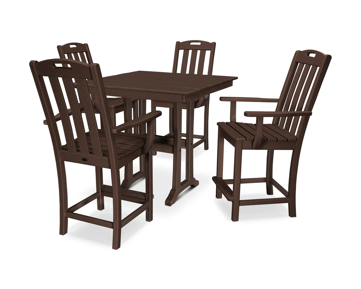 Yacht Club 5-Piece Farmhouse Trestle Arm Chair Counter Set