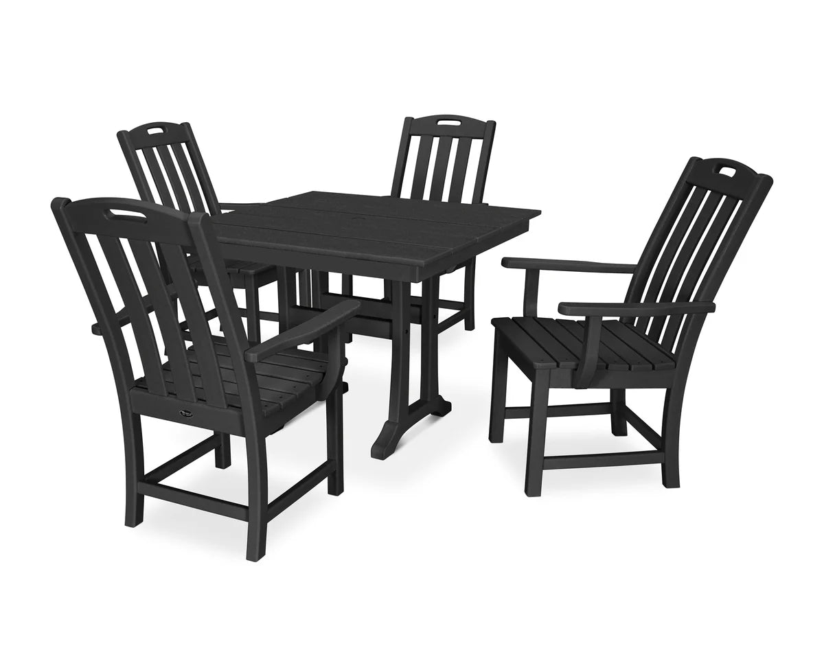 Yacht Club 5-Piece Farmhouse Trestle Arm Chair Dining Set