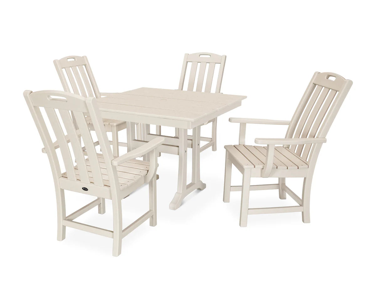 Yacht Club 5-Piece Farmhouse Trestle Arm Chair Dining Set