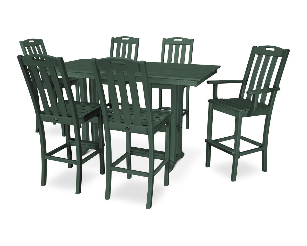 Yacht Club 7-Piece Farmhouse Trestle Bar Set