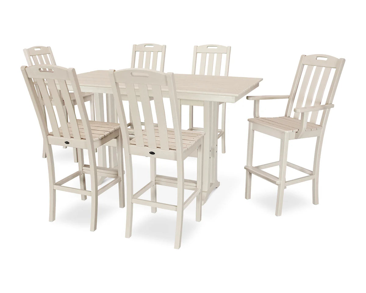 Yacht Club 7-Piece Farmhouse Trestle Bar Set