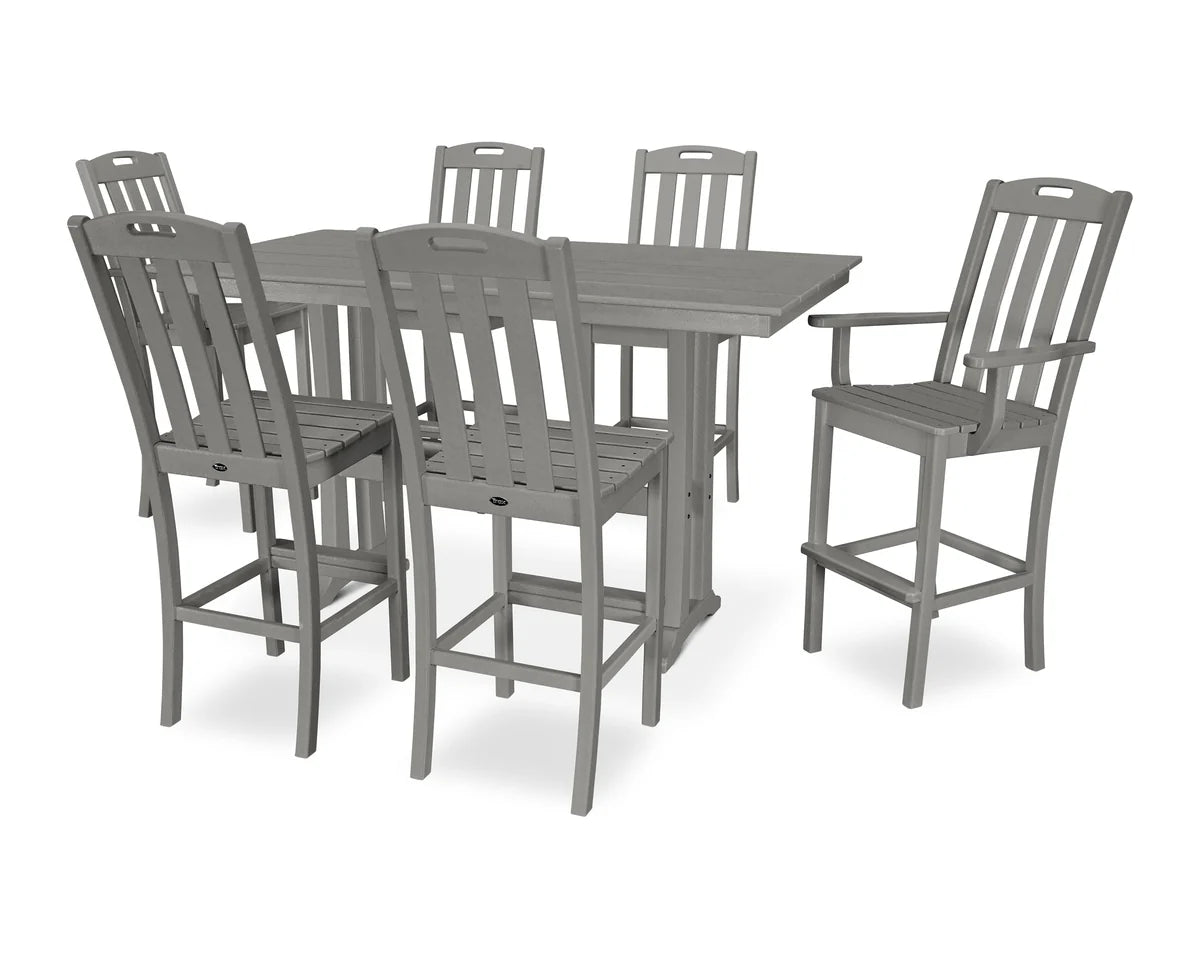 Yacht Club 7-Piece Farmhouse Trestle Bar Set