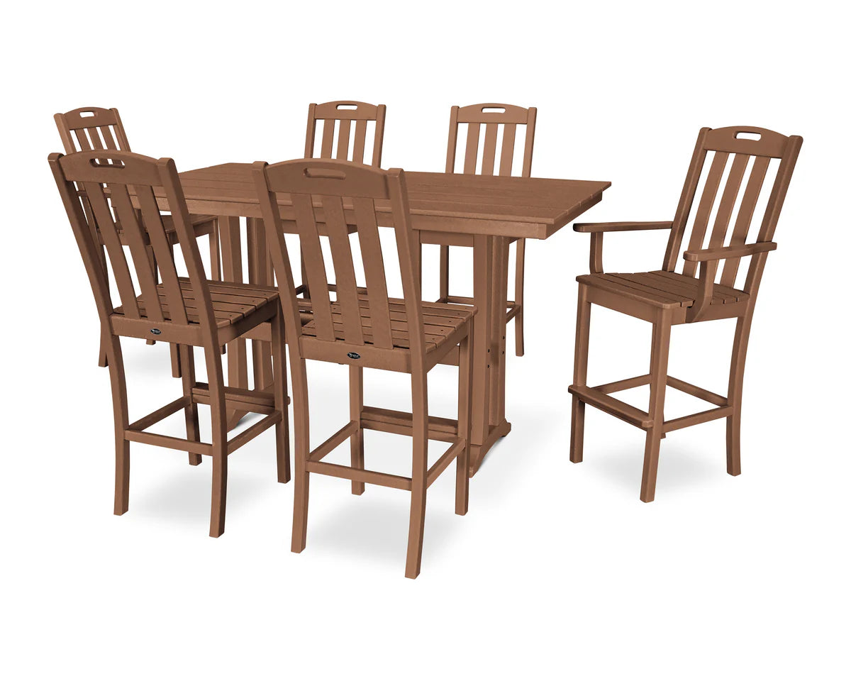 Yacht Club 7-Piece Farmhouse Trestle Bar Set