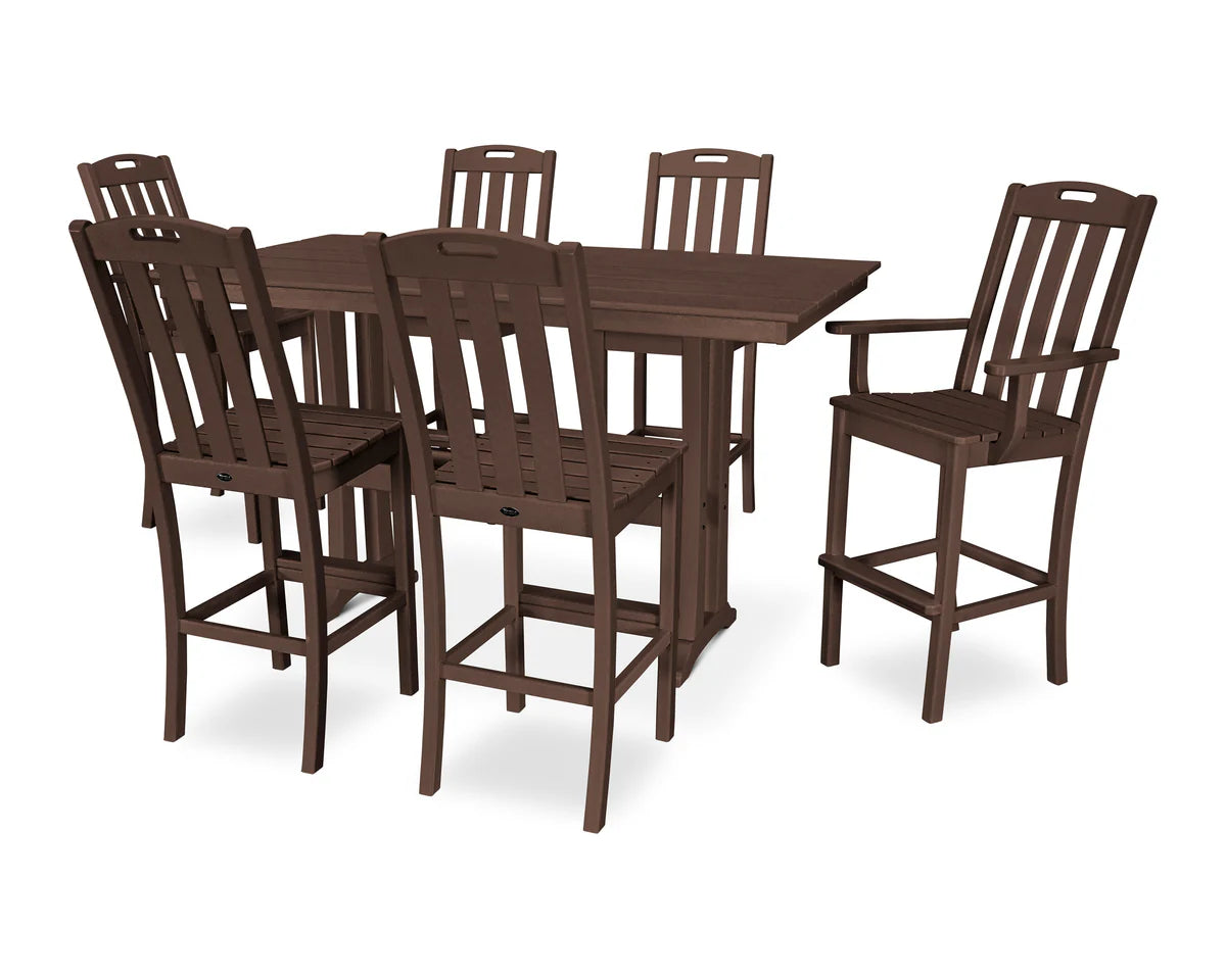 Yacht Club 7-Piece Farmhouse Trestle Bar Set