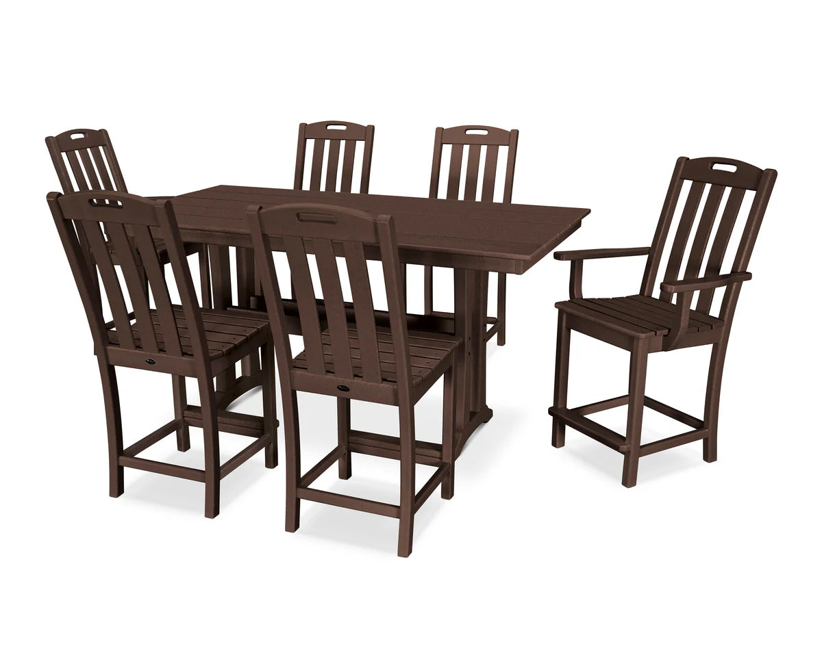 Yacht Club 7-Piece Farmhouse Trestle Counter Set
